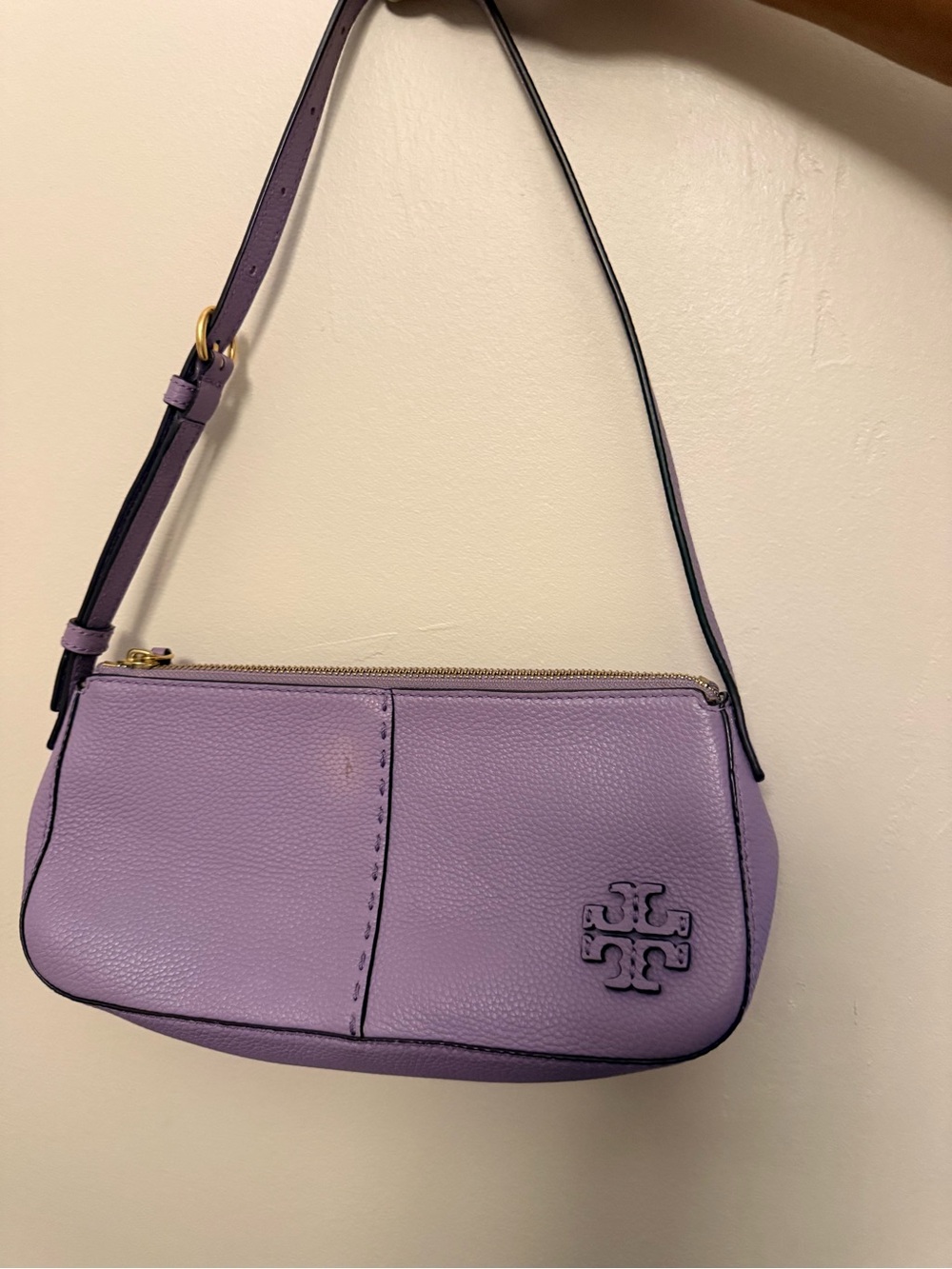 Tory Burch Lavender Leather Shoulder Pouch with Logo